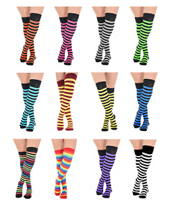 Ladies & Girls Over The Knee Stripy Stripey Striped Socks Cotton Rich UK 4-6.5