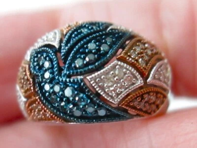 Elegante anillo de diamantes multicolor, tamaño 6,75, NUEVO Foto 1 de 4