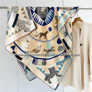 2025 Sallys 70% Cashmere 30% Silk Stole Animal Print Double Face Scarf Shawl 53" - Picture 1 of 78