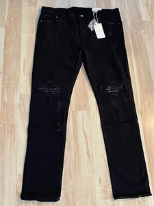 New Men’s MNML Jeans X231 Black Stretch Moto Denim Skinny Distressed Ripped Pant - Picture 1 of 9