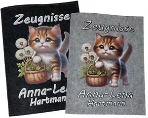 Zeugnismappe mit Namen Filz Personalisierte Zeugnisordner Mädchen Hefter Katze - Bild 1 von 26