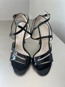 Karen Millen Black Patent Strap Stiletto Heel Sandals Size 38 US 7.5-8 - Picture 1 of 9