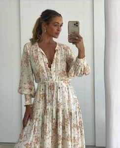 Kivari Dress AU 8 US 4 Misha Cream Rust Ditsy Long Sleeve Midi Boho Cottagecore - Picture 1 of 14