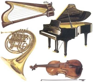 Piano Harp Violin Horn Instrument Overglaze Waterslide Ceramic Decals - Picture 1 of 6