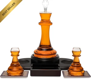 Chess Whiskey Decanter Set for Men: Decanter & 2 Pawn Shot Glasses - Picture 1 of 12