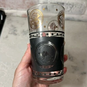 VTG MCM Hazel Atlas Coins Of The World Black & Gold Highball Glass 5” Set Of 4 - Picture 1 of 8