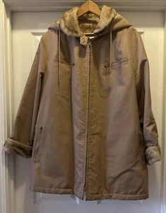London Fog Women's Faux Fur Lined Beige Removable Hood Coat Sz 24 1/2 US XL/XXL - Picture 1 of 9