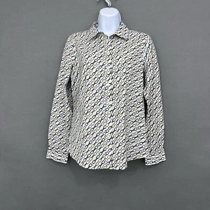 Talbots Shirt Womens Size 10 Petite White Equestrian Print Button Long Sleeve - Picture 1 of 13