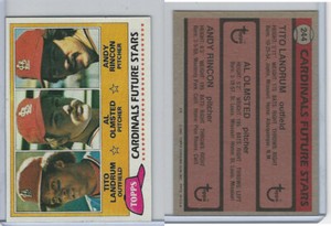 1981 Topps Baseball, #244 Cardinals Future Stars, Landrum, Olmsted, Rincon RC