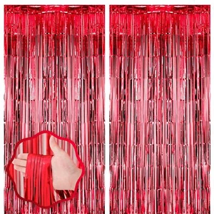2 Pack Red Foil Fringe Backdrop Curtains Tinsel Streamers Birthday Party Deco... - Picture 1 of 7