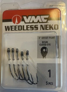 VMC Weedless Neko Hook Black Nickel 5 Pack Resin Closed Eye 3 Degree Offset Sel - Picture 1 of 6