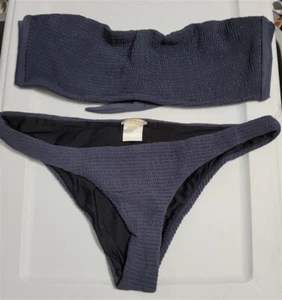 NUEVO SIN ETIQUETAS Pilyq Poseidon Azul Calado Bandeau M Top Adolescente Bikini Natación Parte Inferior L 118322 - Imagen 1 de 6