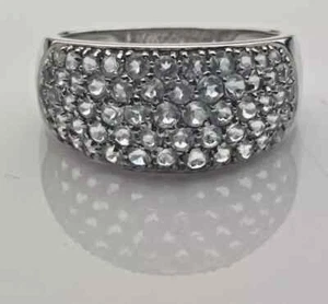 9ct White Gold Ring Blue Topaz Cluster Natural Gemstones Dome Ring Size P - Picture 1 of 7