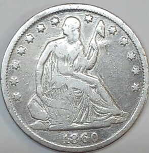 1860 S Liberty Seated Half Dollar - WB-2 Medium S - 90% Silver
