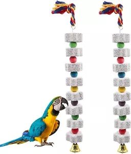 2 Pack Large Bird Chewing Toy, Parrot Beak Grinding Calcium Stone with Bells, - Picture 1 of 6
