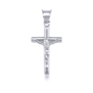 14K White Gold Crucifix Cross Pendant - Jesus Christ Necklace Charm Women Men - Picture 1 of 1