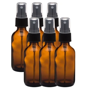 2oz Amber Glass Bottle with Black Mist Sprayer - 6 Pack - Picture 1 of 1