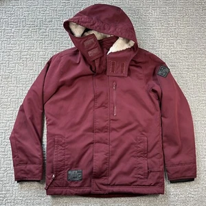 Hollister Jacket Small S Red Marron Faux Fur Lined Hooded Coat Womens - Picture 1 of 18