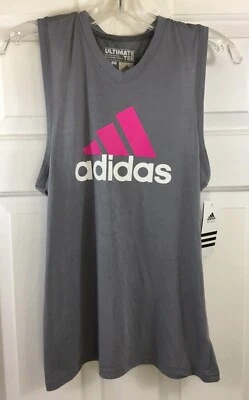 Adidas Tank Top Girls Size XL (16) Gray Pink Cotton Blend Ultimate Tee - Image 1 of 4