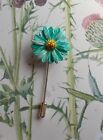 TURQUOISE BLUE DAISY PIN Floral Wedding Lapel Garden Flower Brooch HAND PAINTED