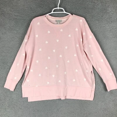 Lucky Brand Womens Long Sleeve Crew Neck Pink Heart Fleece Knit Sweatshirt XS - Image 1 of 4