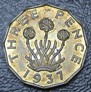1937 GREAT BRITAIN - THREE PENCE - George VI - WWII era - Lustre - Picture 1 of 1