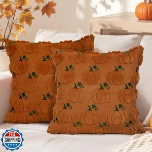MEHOFOND Fall Pillow Covers 18x18 Set of 2 Pumpkin Decorations Autumn Soft Pl - Picture 1 of 5