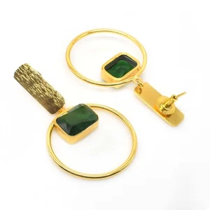 Orecchini a perno placcato oro elegante pietra preziosa quarzo diopside cromato 2" u133 - Foto 1 di 5
