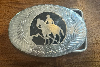 Vintage Wil-Aren Originals Inc. Hand Made Cowboy on Horse Western Belt Buckle - Image 1 of 4