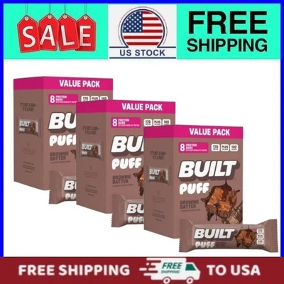 (3 pack) Built Puff Brownie Dough Snack Bar, 17g Protein, Collagen, 8 Count Box — 第 1/4 张图片