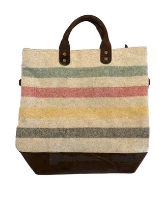 Bolso de Mano PENDLETON Glacier Rayas Cuero y Lana (sin Correa) Excelente Estado Foto 1 de 4