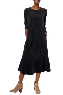 Denim & Co. Women's Regular Heritage Velour Knit Dress Black Size M NWOT - Image 1 of 4