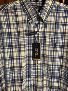 NUEVO CON ETIQUETAS*Camisa Polo Ralph Lauren Performance**3XLTall*A Cuadros Azul Gris Blanco**$138 - Imagen 1 de 3
