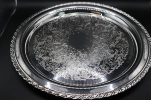 Vntg ONEIDA USA Silver Plated Ornate, 12.25” Round Serving Tray Platters 2 set - Picture 1 of 11