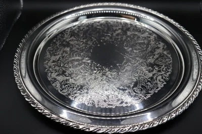 Vntg ONEIDA USA Silver Plated Ornate, 12.25” Round Serving Tray Platters 2 set - Image 1 of 4