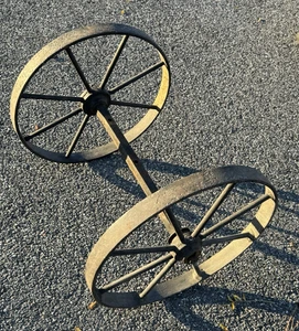 Antique Factory Cart Wheels w/ Square Mounting Axle, Wheels 20"Dia x 1.75"W - Picture 1 of 17