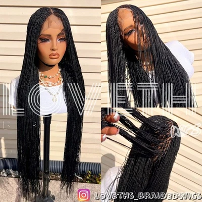 Envio no dia seguinte (2 dias de ENVIO) Peruca trançada de renda completa, trança preta sem nós - Imagem 1 de 4