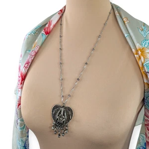 Vintage aufwendig verziert Sterlingsilber filigran baumelnd Anhänger Halskette - Bild 1 von 4