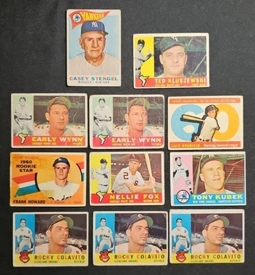 Lote 1960 Topps HOF STAR (11 cartas: Stengel Wynn Aparicio Colavito Howard RC) Foto 1 de 3