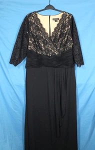 VTG JESSICA HOWARD Black SEQUIN LACE OVERLAY Pleated Chiffon EVENING DRESS 18W - Picture 1 of 8
