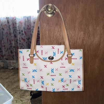 Maxx New York Blanco Tostado Cuadrado Bolso de Hombro Bolso de Mano Cartera Diseño X Cuero ¡Nuevo!  Foto 1 de 4