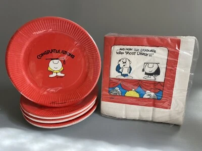 Platos y servilletas de graduación Ziggy American Greetings de colección nuevos en paquete años 70 Foto 1 de 4
