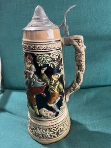 Vintage Made In Japan Beer Stein- Hand Painted Relic Design-Missing Musical Base - Picture 1 of 4