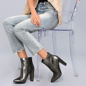 Jessica Simpson Teddi Ankle Bootie Leather Black and Gunmetal Gray Size 6 - Picture 1 of 10