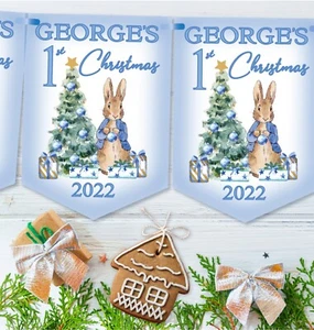 ist Christmas Baby Boy, Peter Rabbit Blue Bunting, guirnalda, primer adorno de Navidad - Imagen 1 de 5
