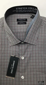 Kenneth Cole Men Plaid Slim Fit Stretch Cotton Shirt, Mahogany, Sz (17.5-34/35) - Picture 1 of 2