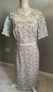 MONSOON BLUSH LACE SHORT SLEEVE OCCASION/WEDDING GUEST DRESS SIZE 14 - Picture 1 of 21