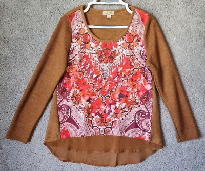 Camiseta de mujer One World de punto de manga larga de gasa cola floral frontal talla M Foto 1 de 4