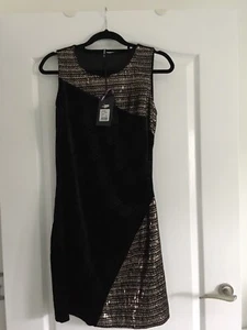 BNWT Black And Gold Velvet And Sequin Dress Size Eu L Smash! Barcelona - Picture 1 of 9
