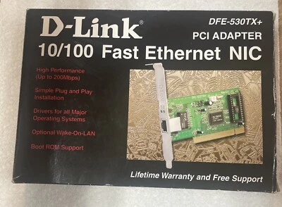 DLink DFE-530TX+ Rev D2 PCI Fast Ethernet Card 10/100 BaseT NIC BootROM NOB OPEN - Image 1 of 4